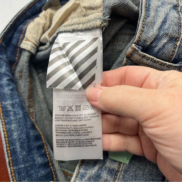 Off-White Distressed Paint Splattered Diagonal Stripe Blue Denim‎ Jeans Mens 30 - Picture 7 of 15